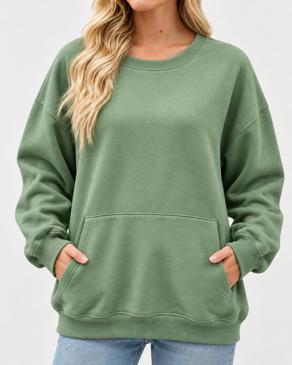 Women's Oversized Long Sleeve Crewneck Sweatshirt with Pocket