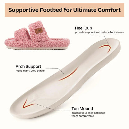 Women's Fuzzy Open-Toe Slippers – Stylish Classic Slides with Soft Memory Foam, Non-Slip Rubber Sole, Perfect Cozy Footwear ,Girl Fur Flipflop Walking Shoes Fluffy Modern Sleeper Slip On Clog