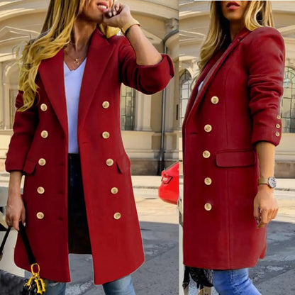 Women's Fitted Slim-Fit Long-Sleeve Double-Breasted Wool-Blend Midi Peacoat for Fall Winter💗