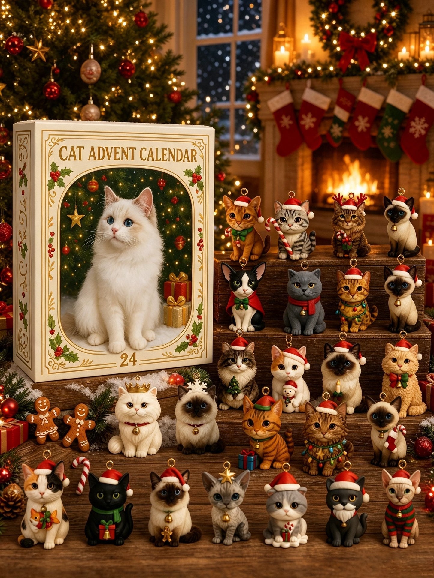 🐈🐈‍⬛2026 Cat Advent Calendar🎁 Gift for Adults Friends Cat Owners and Lovers Christmas Holiday Countdown Gift 24 Designs Cats Charm Christmas Tree Ornament