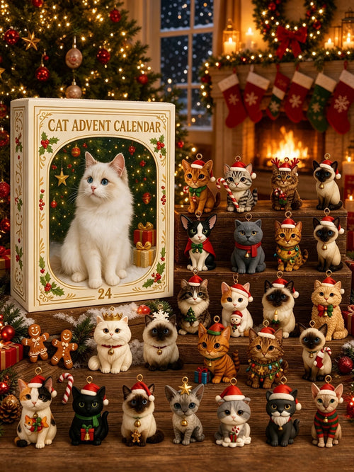 🐈🐈‍⬛2026 Cat Advent Calendar🎁 Gift for Adults Friends Cat Owners and Lovers Christmas Holiday Countdown Gift 24 Designs Cats Charm Christmas Tree Ornament