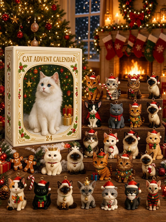 🐈🐈‍⬛2026 Cat Advent Calendar🎁 Gift for Adults Friends Cat Owners and Lovers Christmas Holiday Countdown Gift 24 Designs Cats Charm Christmas Tree Ornament