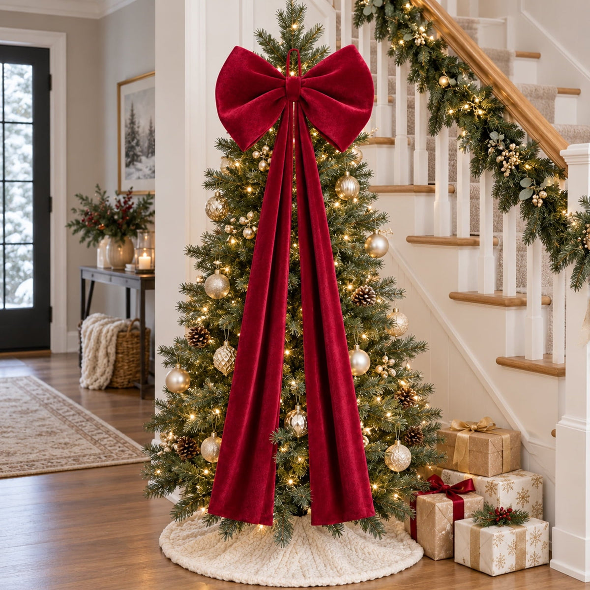 Velvet Christmas Tree Topper Bow, Large Bow for Christmas Tree Decorations