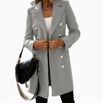 Women's Fitted Slim-Fit Long-Sleeve Double-Breasted Wool-Blend Midi Peacoat for Fall Winter💗