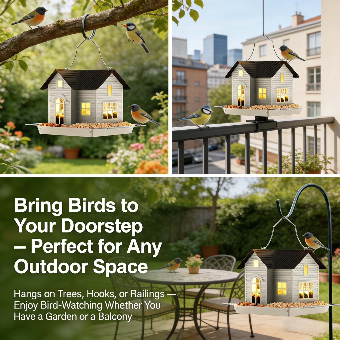 🎁 Mother’s Day 60% OFF - 🏠Solar‐Powered Hanging Bird Feeder with Glow – Sturdy Metal Hopper Design🌙🐦