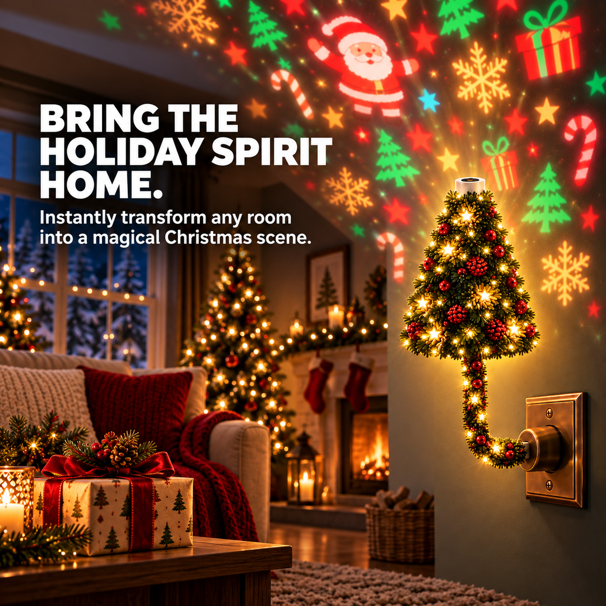 🎄 Plug-In Christmas Tree Projection Night Light – Instant Holiday Room Decor