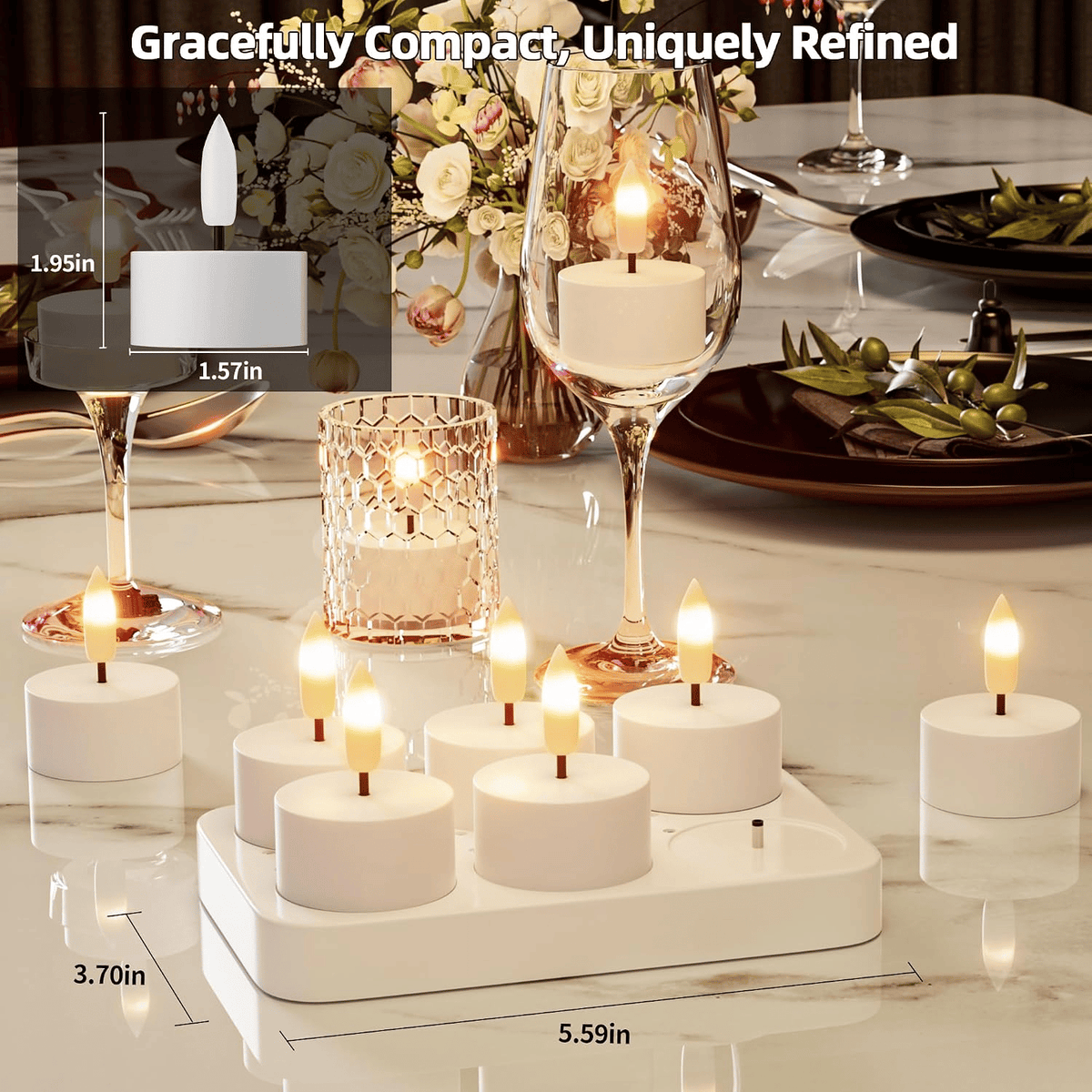 Rechargeable Flameless LED Tea Lights, Charging Station & Remote Included, Flickering Fake Candles, Safe No Flame Candle for Home, Wedding, Festival & Emergency Lighting