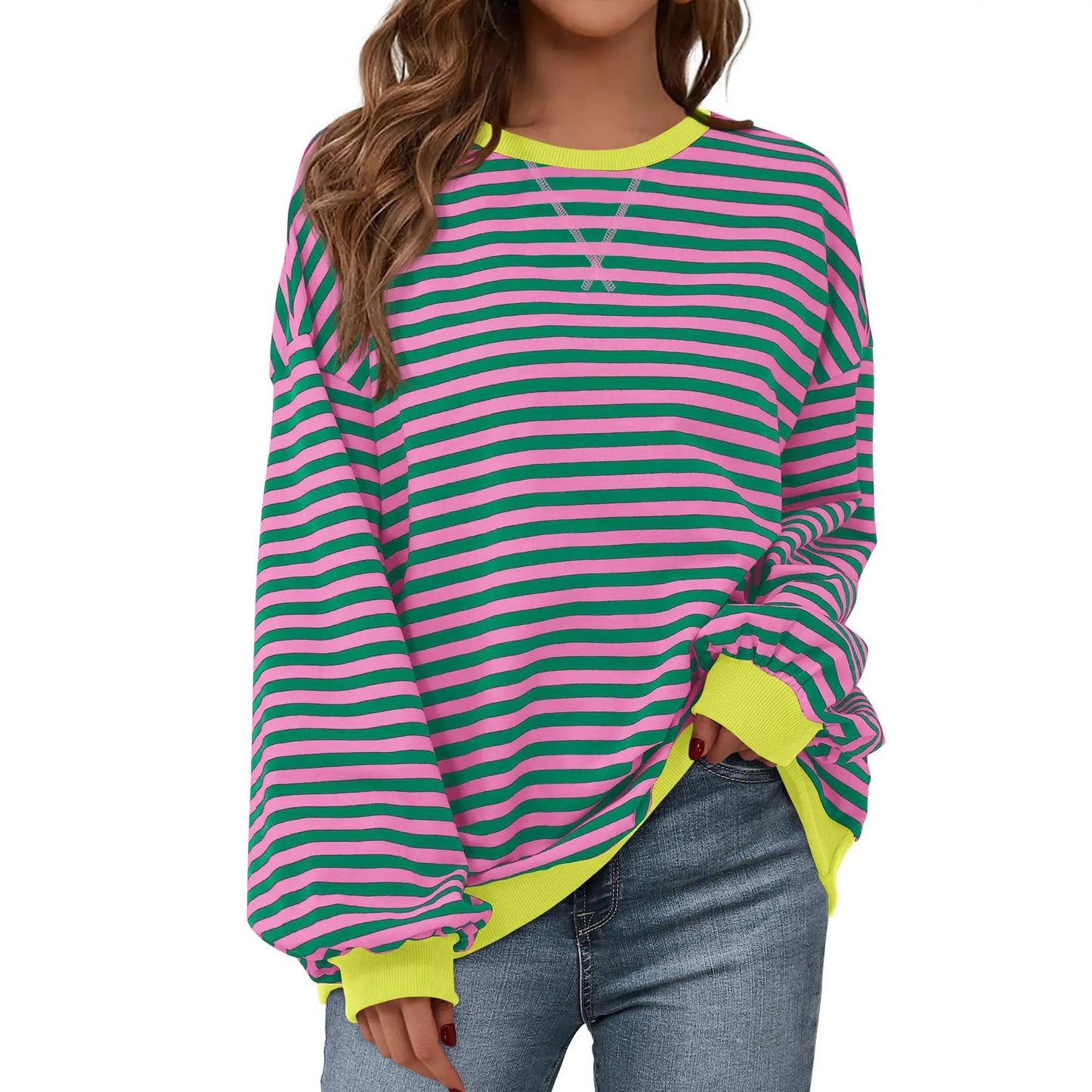 💗Women's Striped Hoodie Sweatshirt with Long Lantern Sleeves