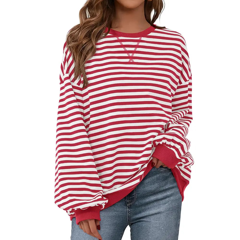 💗Women's Striped Hoodie Sweatshirt with Long Lantern Sleeves