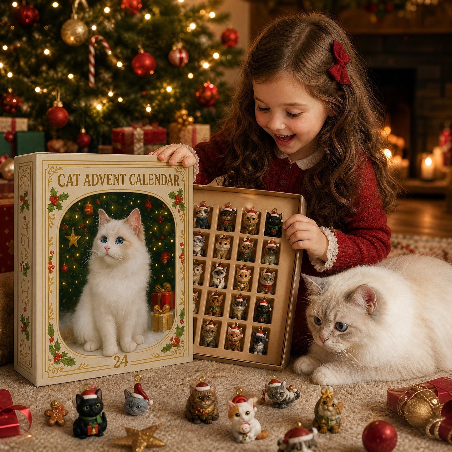 🐈🐈‍⬛2026 Cat Advent Calendar🎁 Gift for Adults Friends Cat Owners and Lovers Christmas Holiday Countdown Gift 24 Designs Cats Charm Christmas Tree Ornament