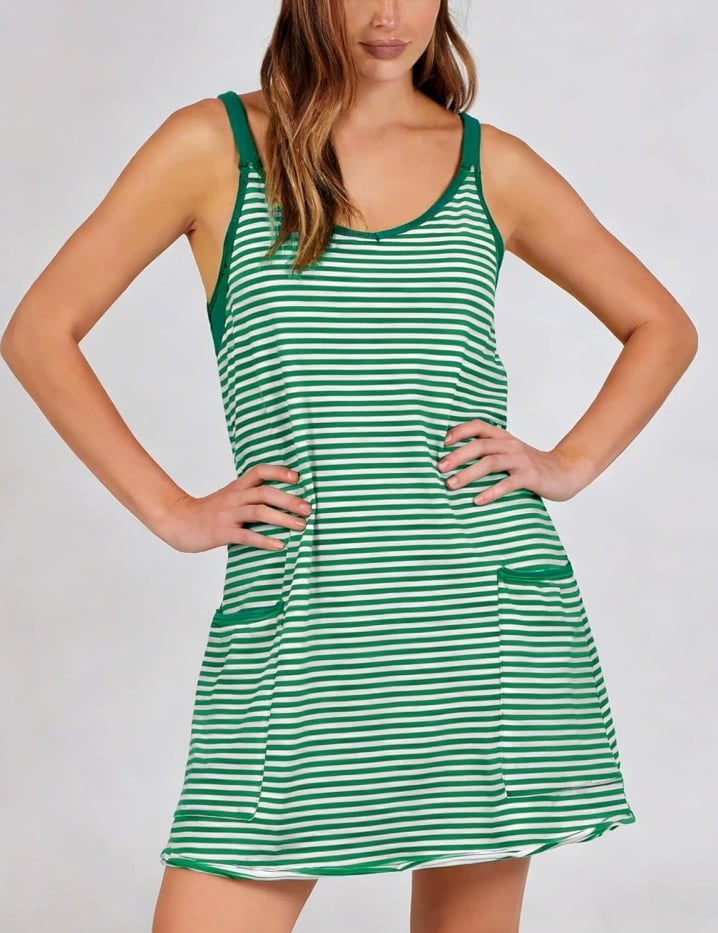 Women's Summer Sleeveles Striped Mini Dress with Built-in Shorts V Neck
