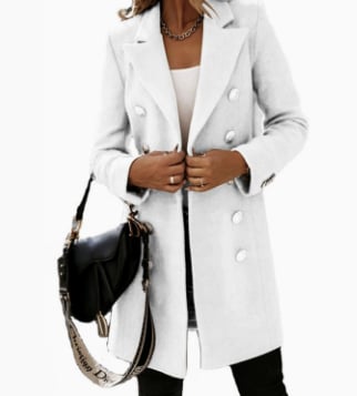 Women's Fitted Slim-Fit Long-Sleeve Double-Breasted Wool-Blend Midi Peacoat for Fall Winter💗