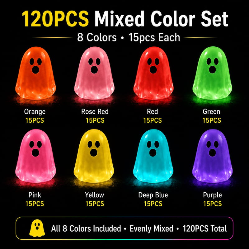 Colorful miniature ghosts for seasonal display ideas