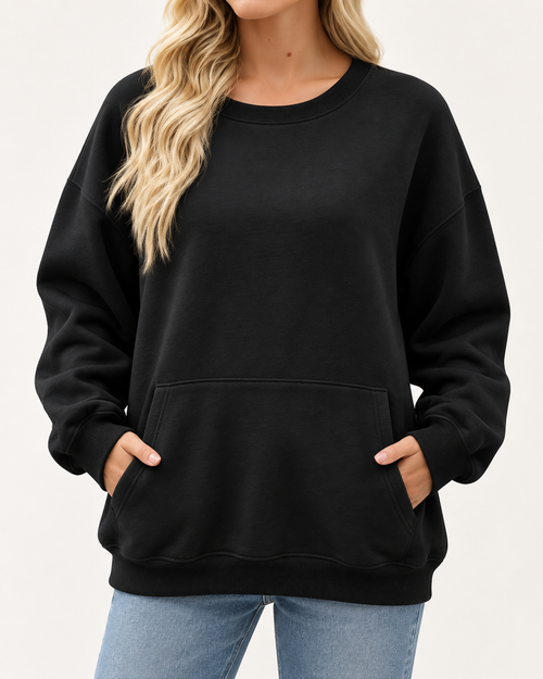 Women's Oversized Long Sleeve Crewneck Sweatshirt with Pocket