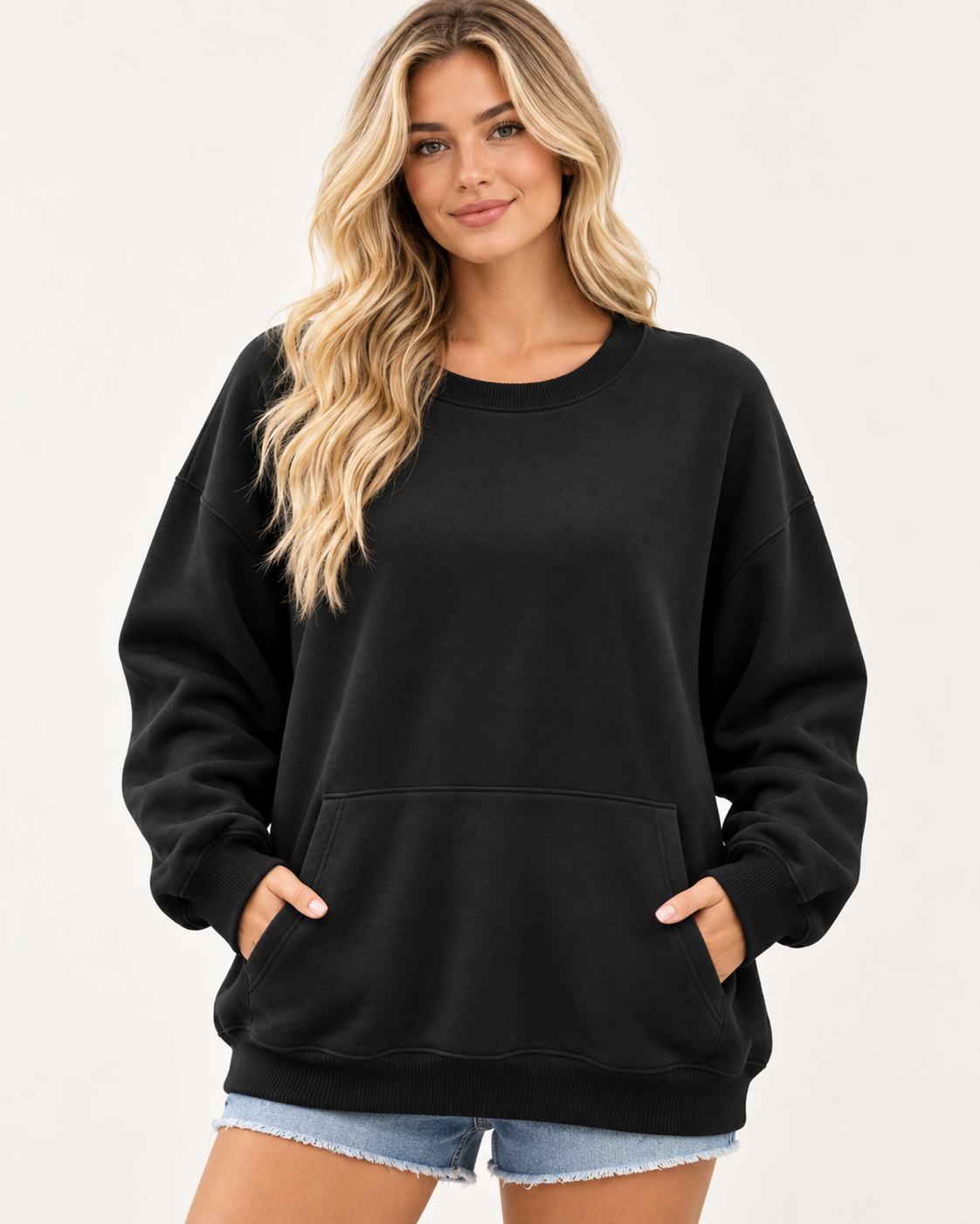 Women's Oversized Long Sleeve Crewneck Sweatshirt with Pocket