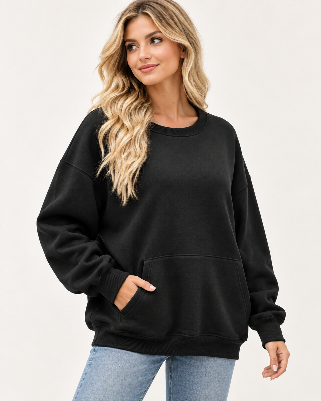 Women's Oversized Long Sleeve Crewneck Sweatshirt with Pocket