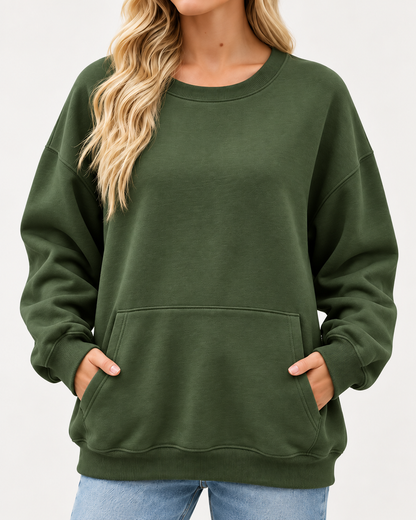 Women's Oversized Long Sleeve Crewneck Sweatshirt with Pocket