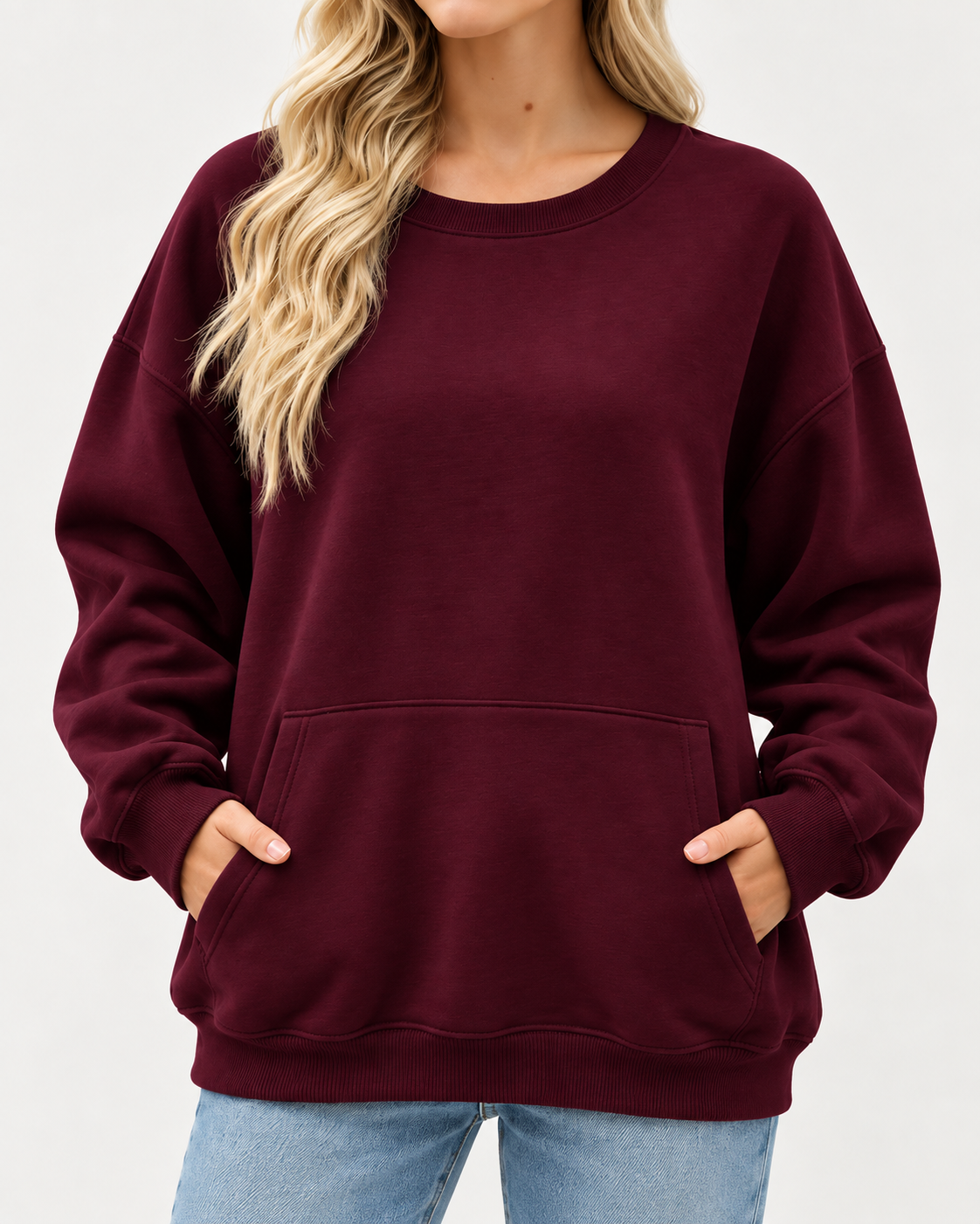 Women's Oversized Long Sleeve Crewneck Sweatshirt with Pocket