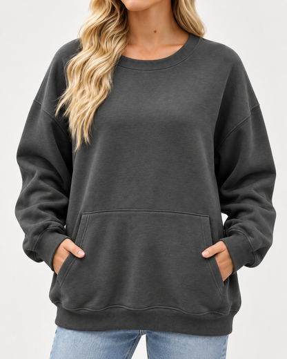 Women's Oversized Long Sleeve Crewneck Sweatshirt with Pocket