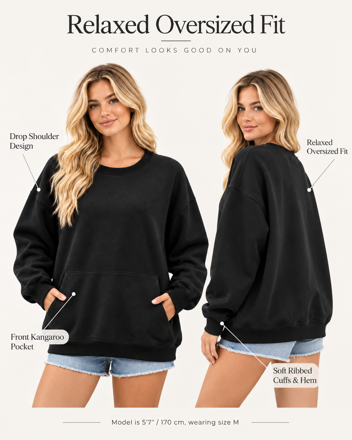 Women's Oversized Long Sleeve Crewneck Sweatshirt with Pocket