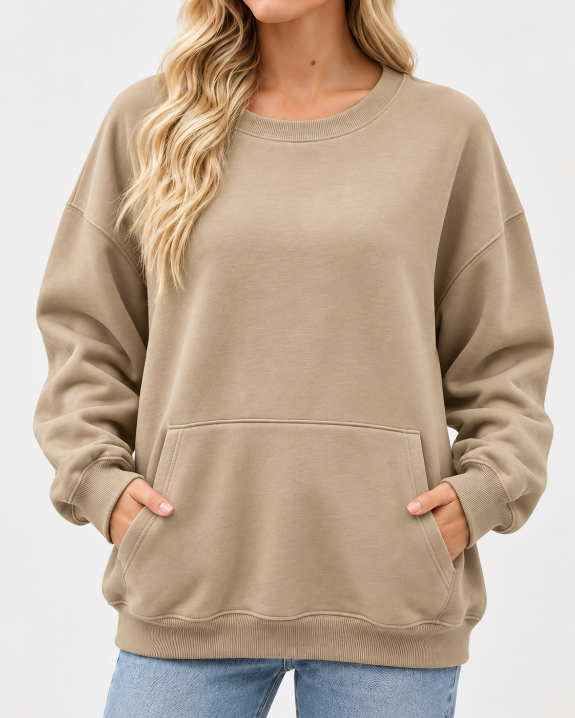 Women's Oversized Long Sleeve Crewneck Sweatshirt with Pocket