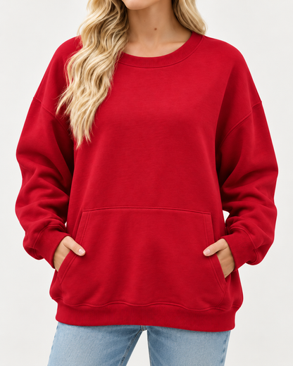 Women's Oversized Long Sleeve Crewneck Sweatshirt with Pocket