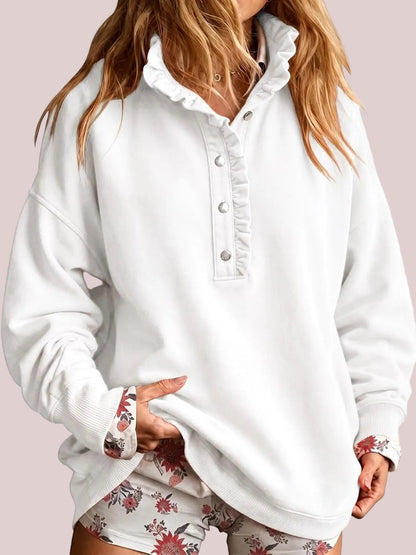 Women's Ruffle Collar Henley Oversized Sweatshirt