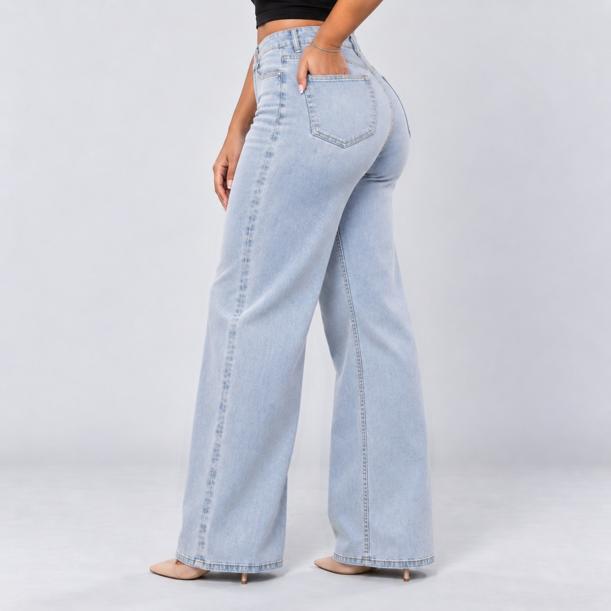 Light Blue | Back three-quarter, hand in pocket