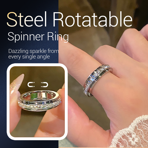 💍50% OFF NOW! Titanium Steel Rotatable Spinner Ring with Zirconia – Sparkling Fidget Anxiety Relief Band, Stackable Daily Wear Wedding Promise Ring for Men Women