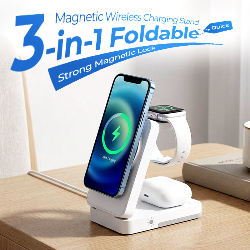 ⚡ 3-in-1 Foldable Wireless Charging Station for iPhone, Apple Watch & AirPods