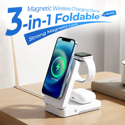 ⚡ 3-in-1 Foldable Wireless Charging Station for iPhone, Apple Watch & AirPods