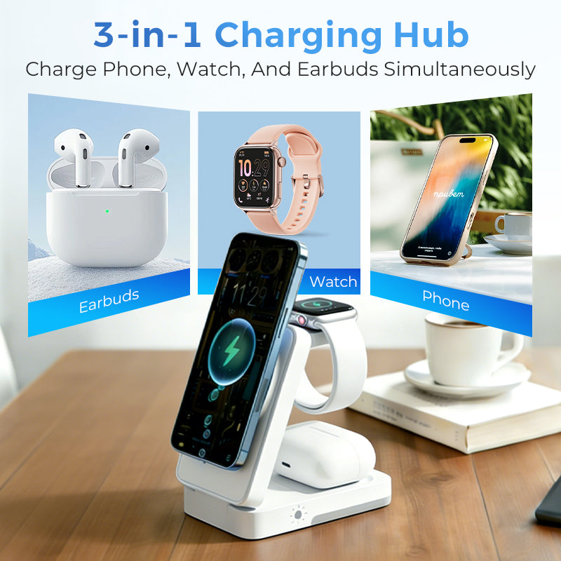 ⚡ 3-in-1 Foldable Wireless Charging Station for iPhone, Apple Watch & AirPods