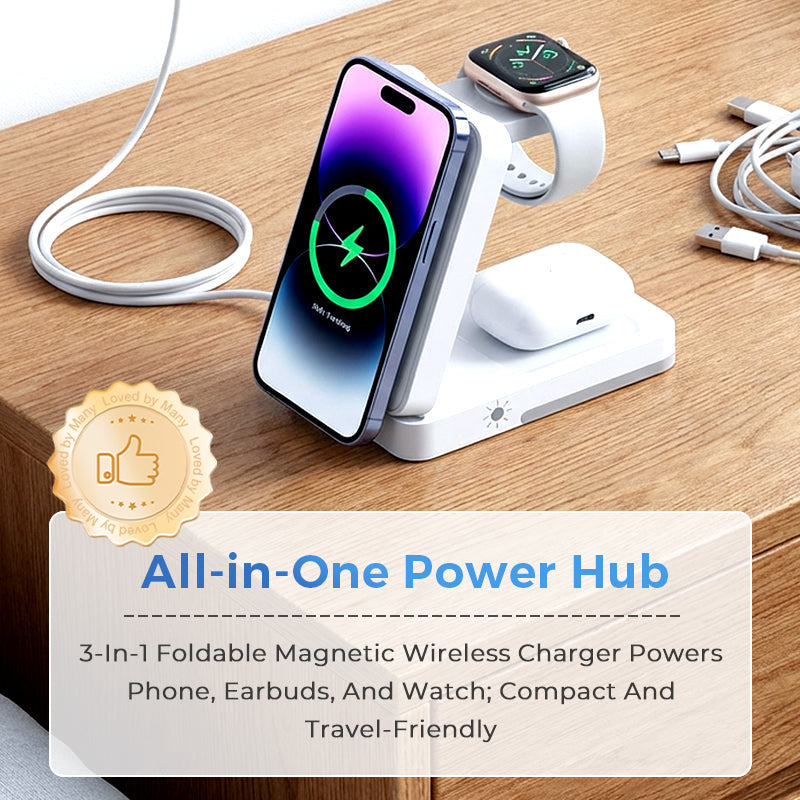 ⚡ 3-in-1 Foldable Wireless Charging Station for iPhone, Apple Watch & AirPods
